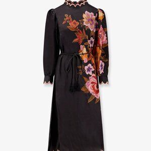 Farm Rio Satin Midi Dress With Floral Print